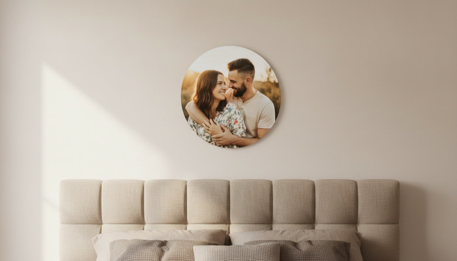 Memory Wood round plaque — couple photo, wall-mounted